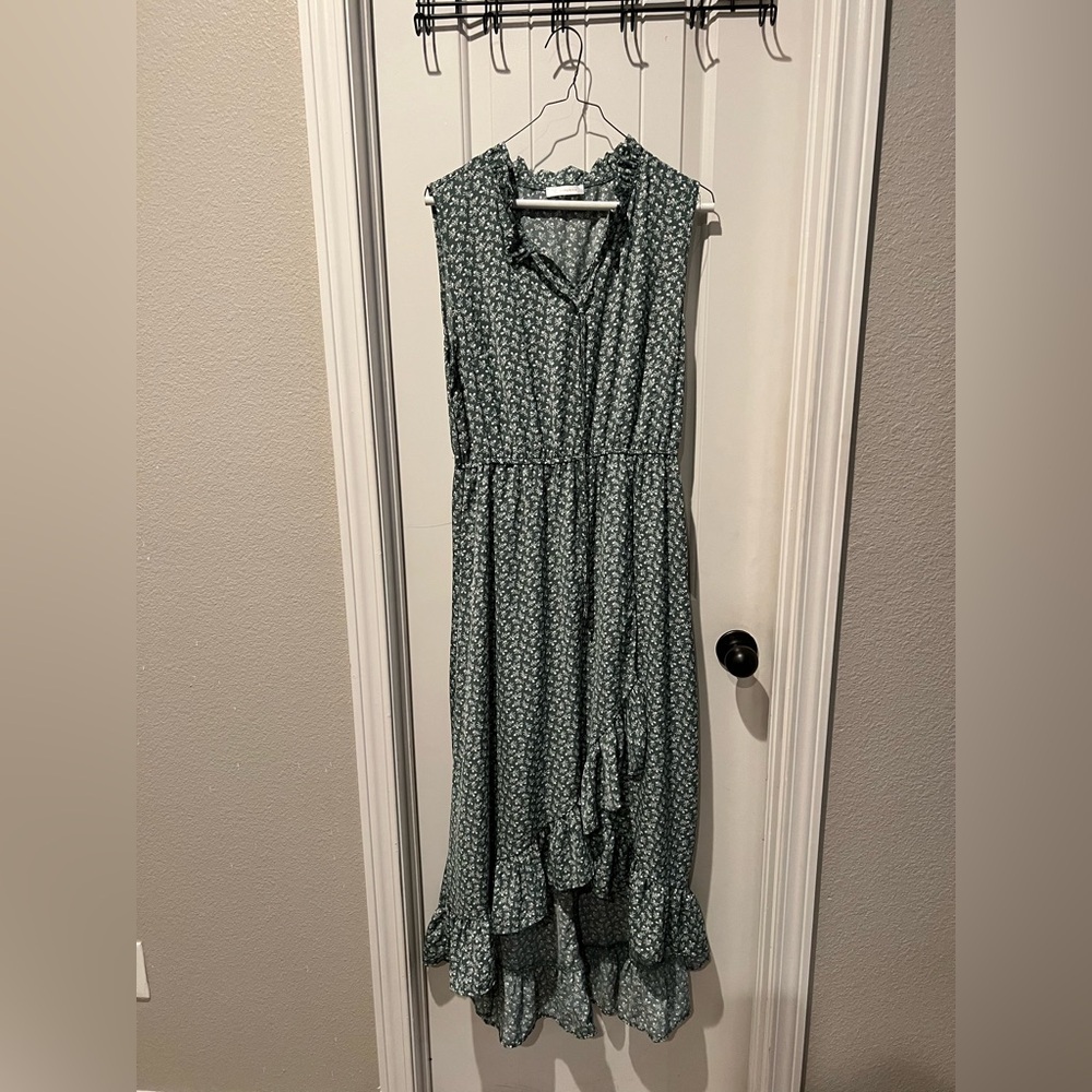 Chic Green Floral High Low Dress sz large - Picture 4 of 8